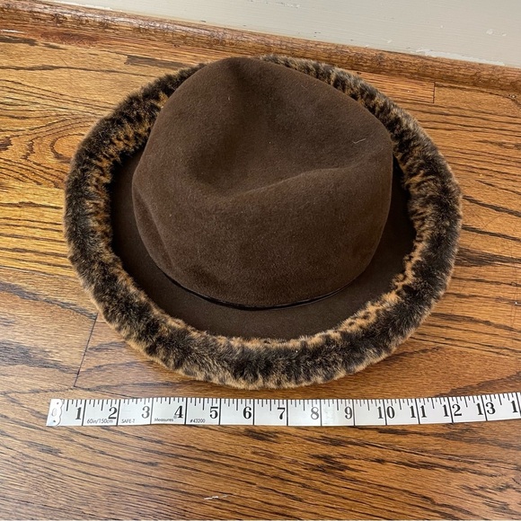 Elegant Brown Brim Fur Trimmed Hat Vintage 90s Winter Accessories main image 5